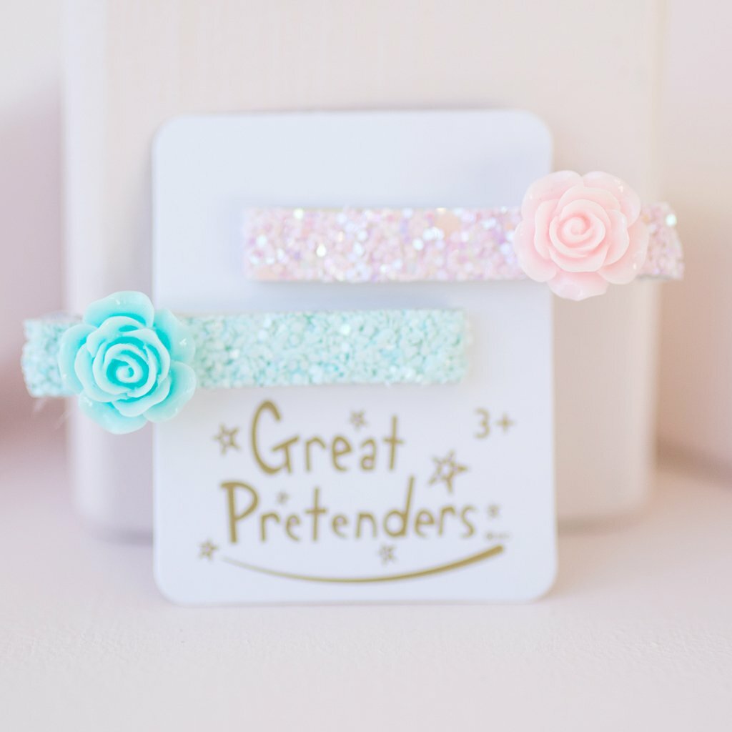 Boutique Glitter Rosette Hairclips (2 Pcs) Great Pretenders USA