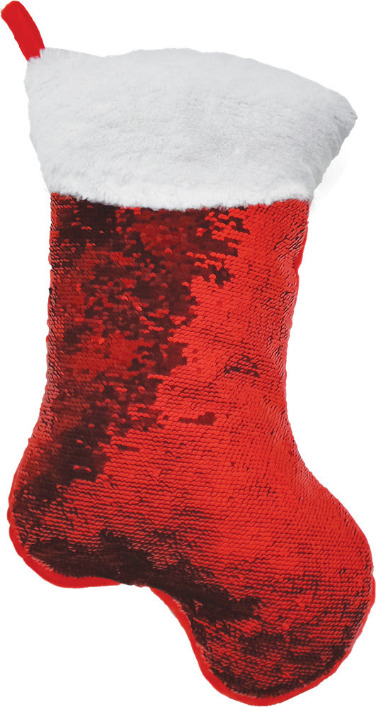 Red/Green Xmas Stocking Reversible Sequin Storage Pillow