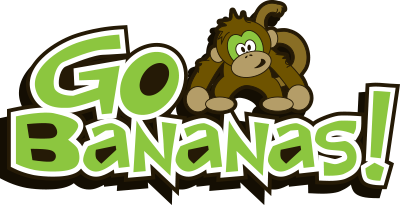 Go Bananas store logo with monkey cartoon.