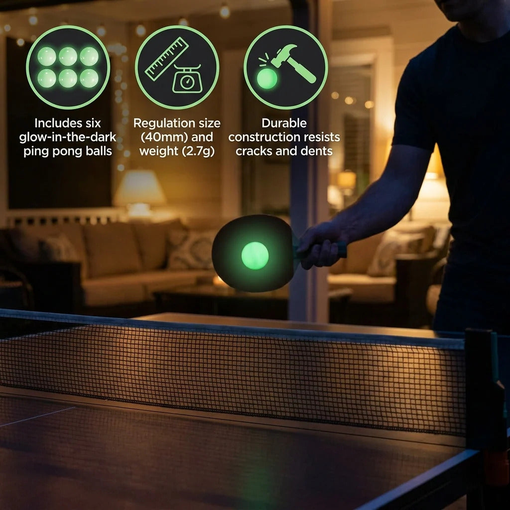 Brightz Glow-in-the-Dark Ping Pong Balls (6-Pack)