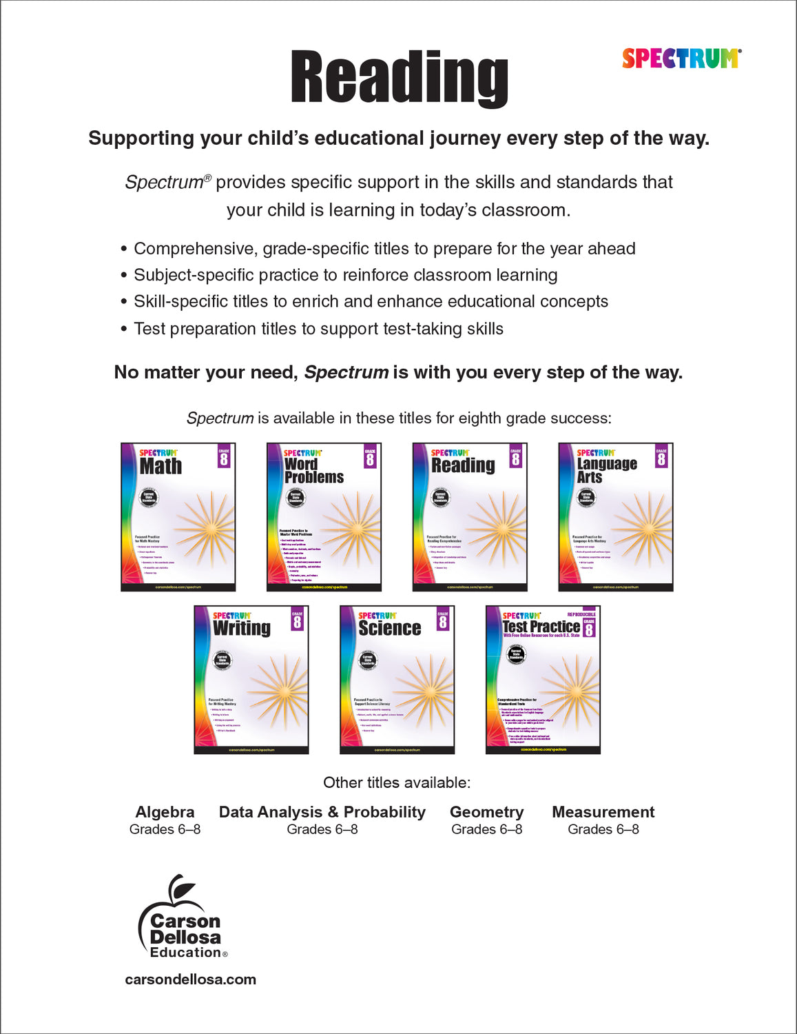 Spectrum Reading Workbook, Grade 8