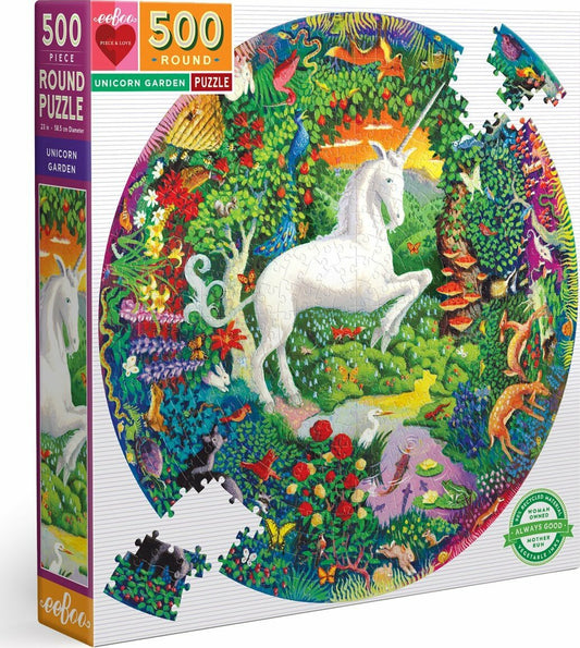 Unicorn Garden (500 Piece) Round Puzzle