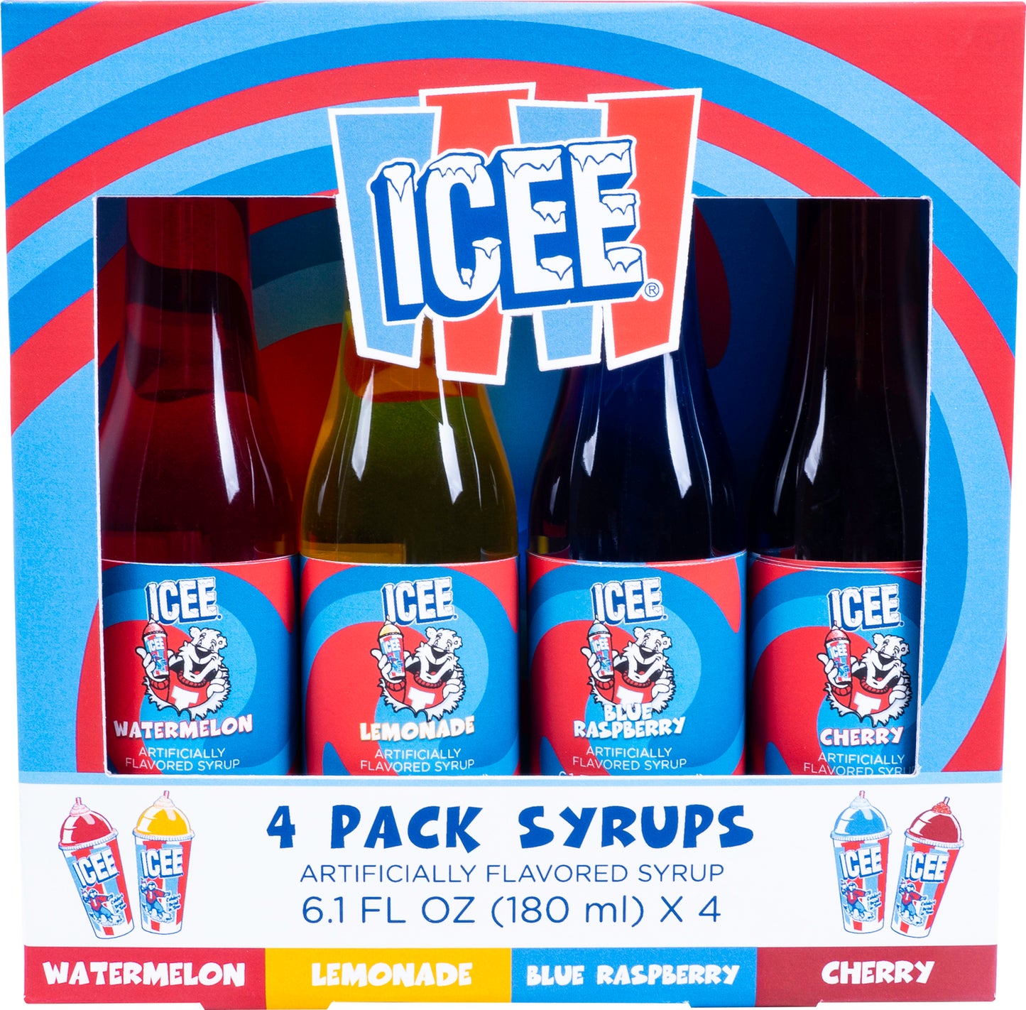 ICEE 4x6.1floz Syrup Watermelon/Lemon/Blue Rasperry/Cherry