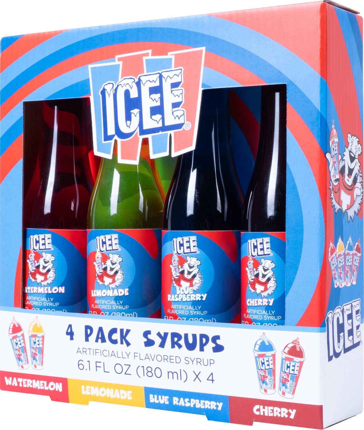 ICEE 4x6.1floz Syrup Watermelon/Lemon/Blue Rasperry/Cherry