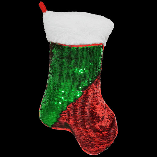 Red/Green Xmas Stocking Reversible Sequin Storage Pillow