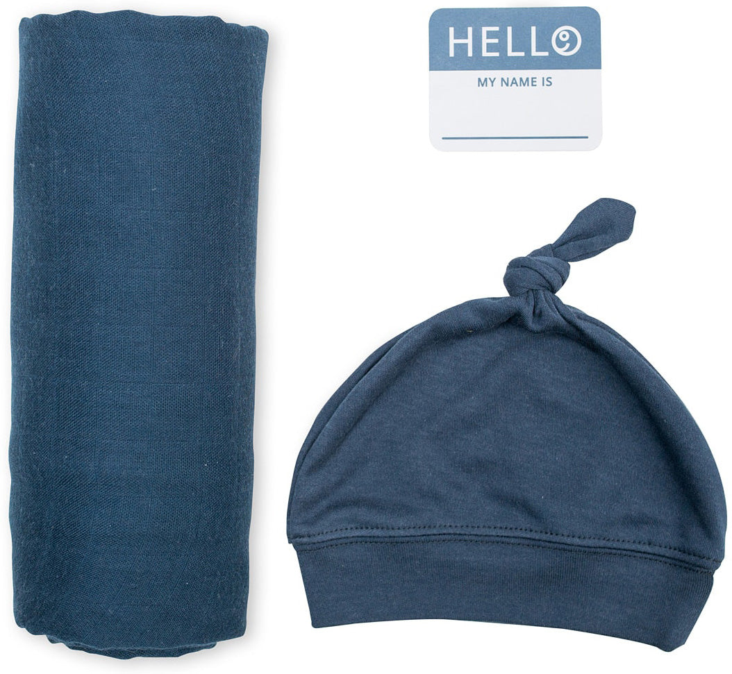 Hello World Hat & Swaddle Set - Navy