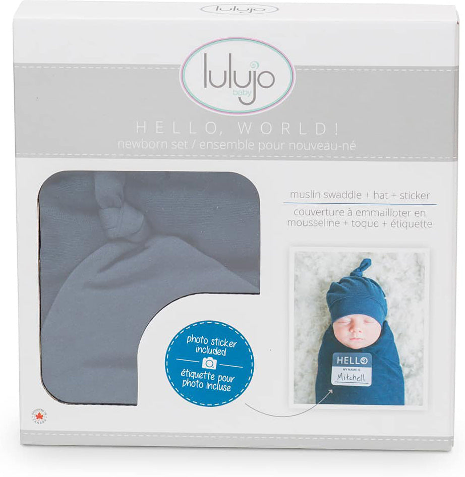 Hello World Hat & Swaddle Set - Navy