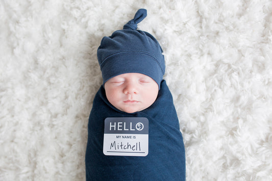 Hello World Hat & Swaddle Set - Navy