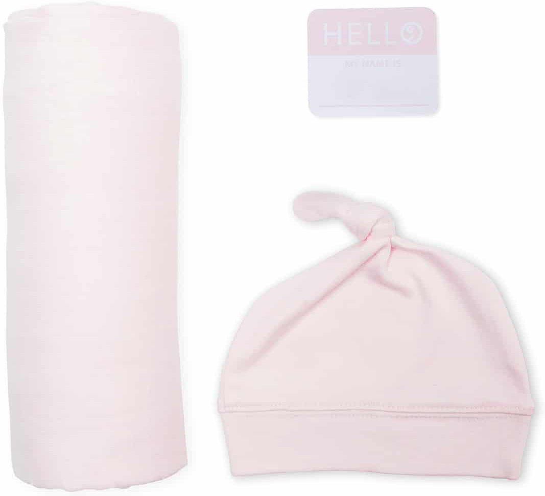 Hello World Hat & Swaddle Set - Baby Pink