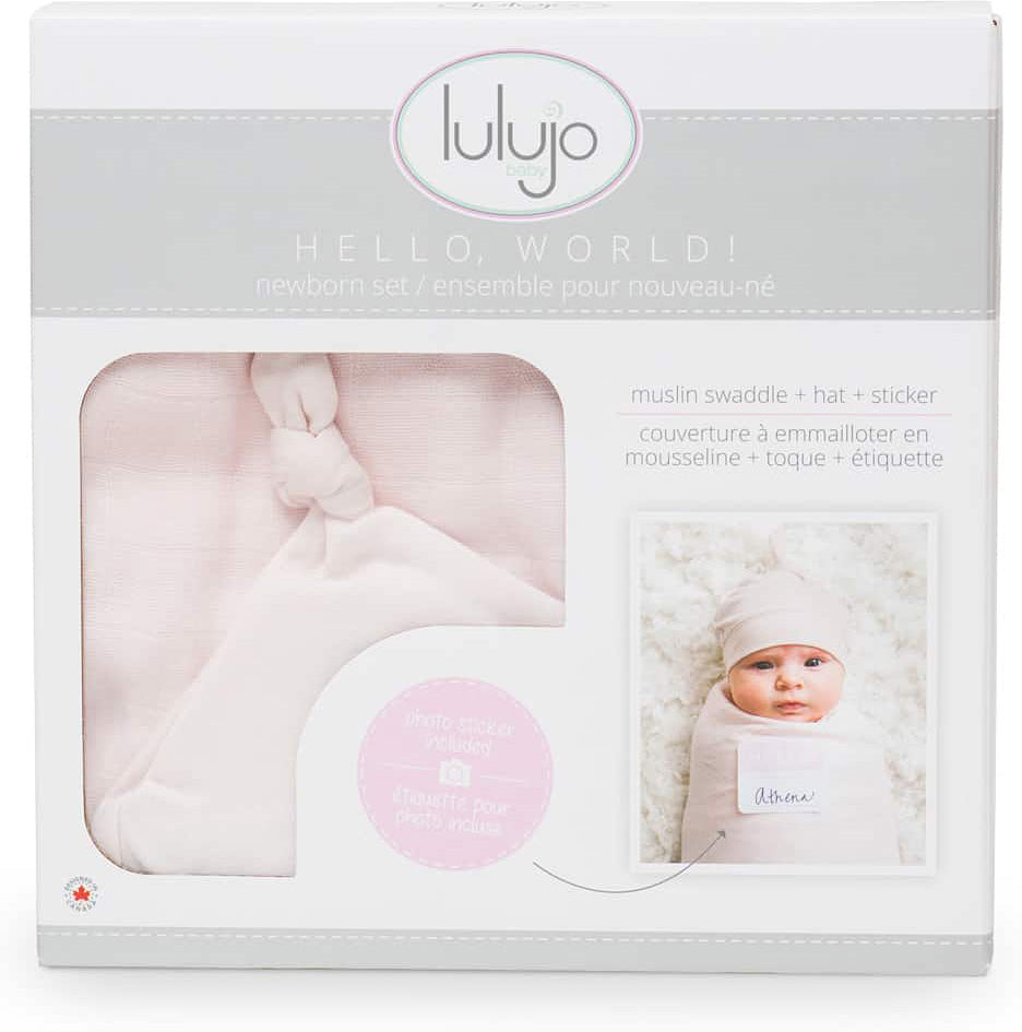 Hello World Hat & Swaddle Set - Baby Pink