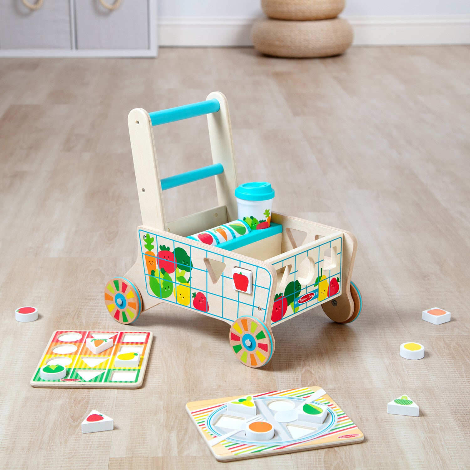 Wooden Shape Sorting Grocery Cart