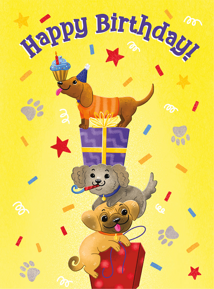 Stacked Dogs Glitter Tall Tri-fold Card