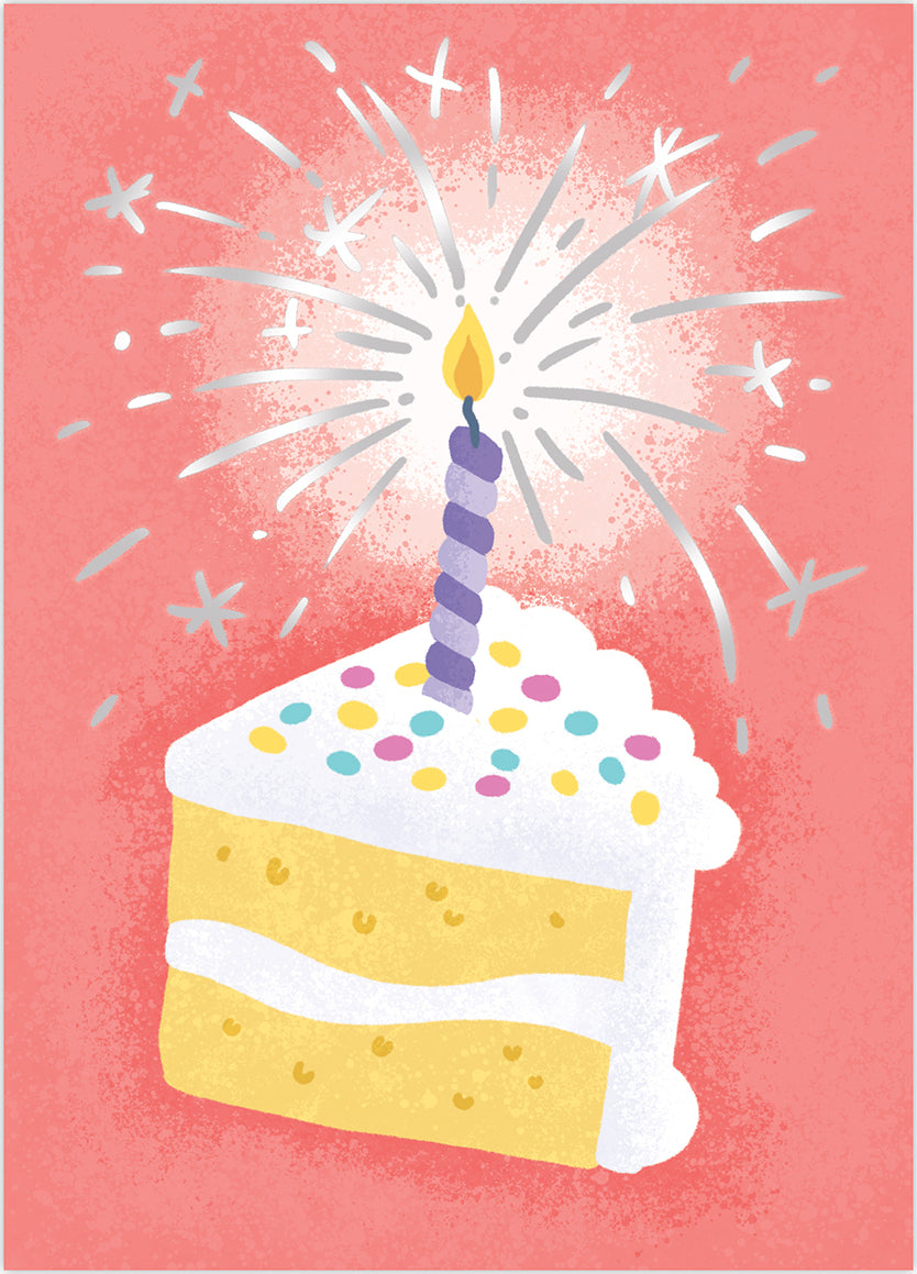 Candle In Slice of Cake Glitter & Foil Card