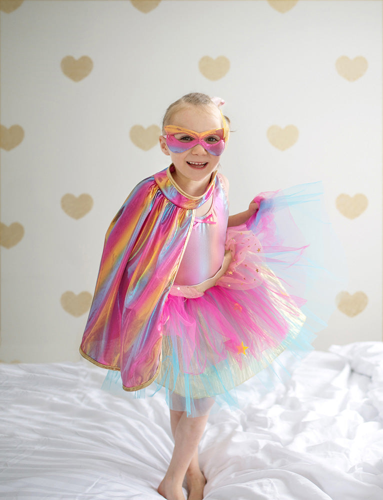 Super Duper Tutu with Cape & Mask Rainbow pastel color - size 4-6