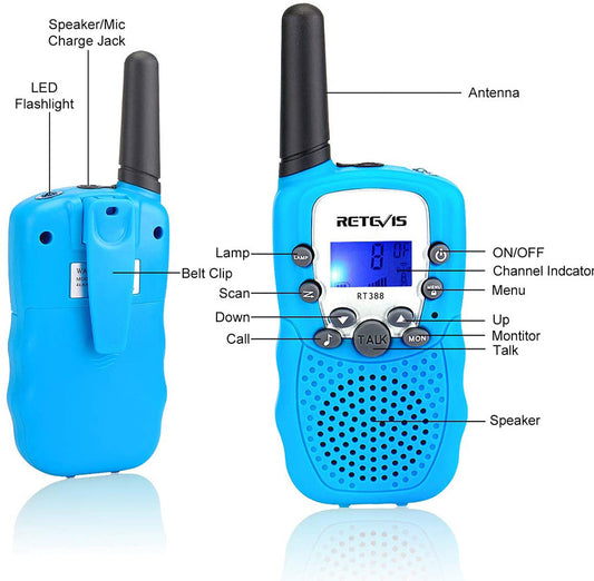 Retevis RT388 2 pcs Kids Walkie Talkies with Flashlight - Sky Blue